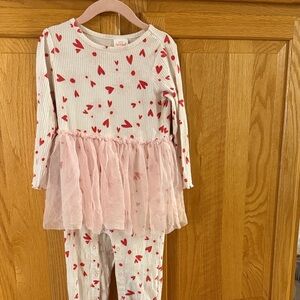 Cat & Jack White and Red Heart Pajama Set with Pink Tulle